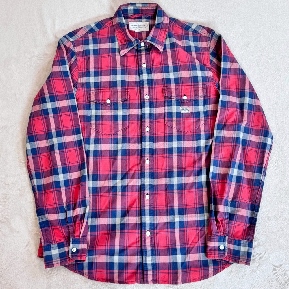 Denim & Supply Ralph Lauren Shirt Men Large Red Blue Plaid Casual Outdoor Preppy